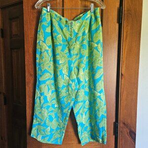 Ivy Tropical Print Linen Capri Pants Sz 12